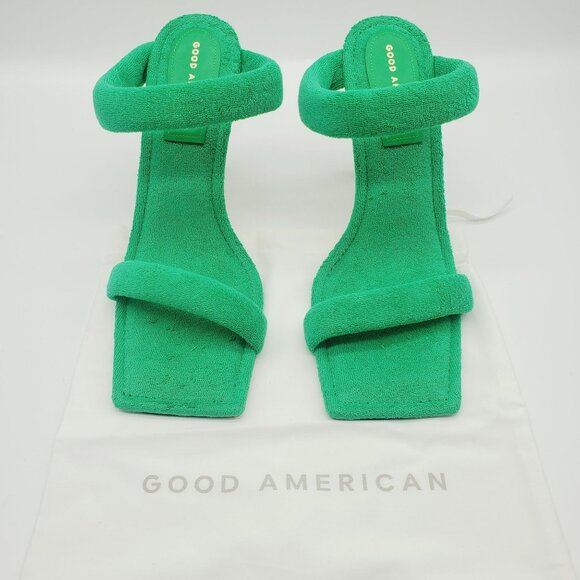 New Good American Size 11 1/2 NIB Terry Slip On High Heel Sandals Green - Picture 7 of 10